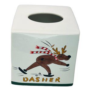 Vintage Certified International Ceramic "Prancer & Dasher" Tissue Box Cover